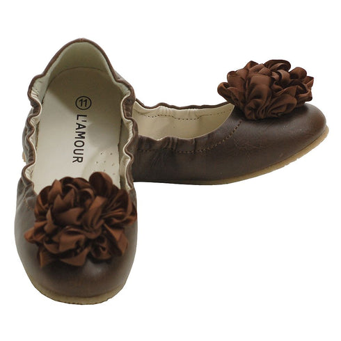 L'Amour Brown Slip On Ballet Dress Shoes Toddler 5-Little Girls 4 - SophiasStyle.com